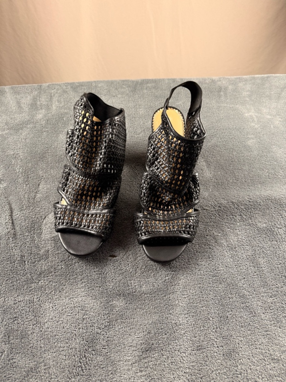 LC Lauren Conrad Black Woven Slingback High Heels